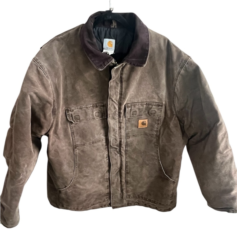 Vintage Carhartt Detroit Jacket C26 CHT Quilted Liner Brown Men's 2XL Made USA